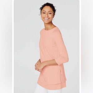 J. JILL Pure Jill Boatneck Layered 3/4 SLV Cotton Rich Peach Tunic SZ XL